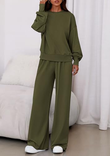 PRETTYGARDEN Womens Loose Fit Casual 2 Piece Lounge Set(Army Green,S)
