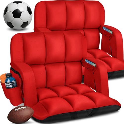 Stadium Seats with Backs 2 Pack, 12-Grid Ergonomic 4.7" Thick Bleacher Chairs for All-Day Comfort, 6 Reclining Positions, Portable Extra Wide Adjustable Stadium Chair for Football & Baseball