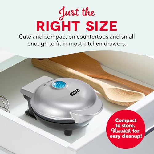 Dash Mini Maker: The Mini Waffle Maker Machine for Individual Waffles, Paninis, Hash browns, & other on the go Breakfast, Lunch, or Snacks - Silver