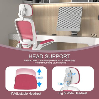 Mimoglad Office Chair, Comfy Desk Chair - High Back Ergonomic Computer Chair with Adjustable Lumbar Support & Headrest, Flip-up Armrests for Guitar Playing (Barbie Pink)
