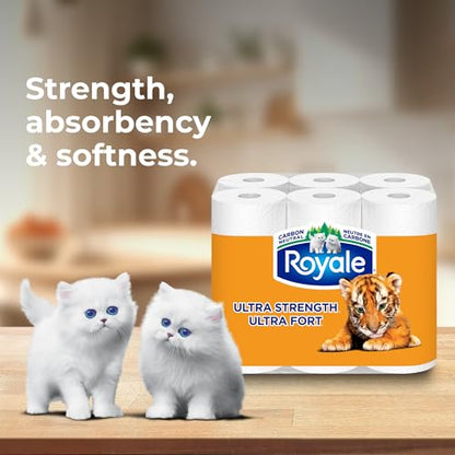 Royale Tiger Strong Paper Towel, 3 Double Equal 6 Rolls, 98 Half Sheets per Roll, White