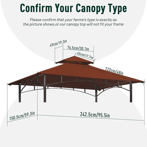 OLILAWN Grill Gazebo Replacement Canopy Roof, 5' x 8' Outdoor BBQ Gazebo Canopy Top Cover, Double Tired Grill Shelter Cover with Durable Polyester Fabric, Fit for Model L-GG001PST-F, Burgundy