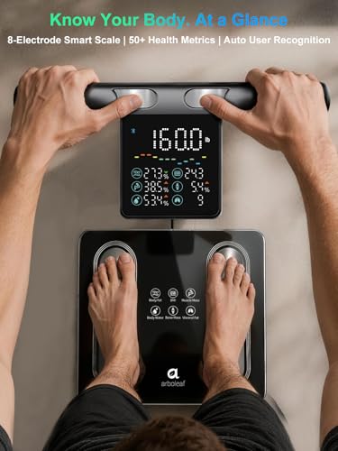 arboleaf Scale for Body Weight Body Fat, 8 Electrode Bathroom Scale Digital | 50+ Fitness Metrics, BMI, Muscle Mass, Body Fat Percentage, Bluetooth Smart Scale with App Sync