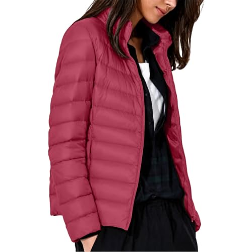 Womens Winter Jackets Women Lightweight Quilted Puffer Jacket Stand Collar Zip Up Short Padded Coat Winter Fashion Outerwear with Pockets Wine Small