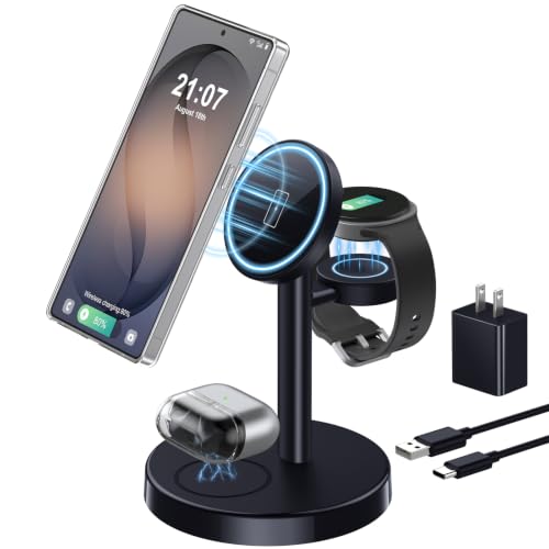 Aeinidi 3 in 1 Super Fast Strong Magnetic Wireless Charger for Samsung | Not for Watch 9/Ultra 2, 15W Magnetic Charging Station for Galaxy S26 Z Fold/Flip 8 Watch 8 Buds