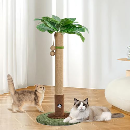 Woochpet Cat Scratching Post 35 Inch with Rat Hole and Sisal Rope for Adult Cat and Kitten, Green
