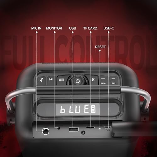 Monster Traveler Mini Bluetooth Speaker with Wireless Microphone, 80W Powerful Wireless Speaker with Deep Bass, Karaoke Machine Mode, 12H Playtime, 3 EQ Modes, 20m Control Range with Remote