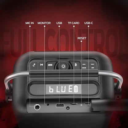 Monster Traveler Mini Bluetooth Speaker with Wireless Microphone, 80W Powerful Wireless Speaker with Deep Bass, Karaoke Machine Mode, 12H Playtime, 3 EQ Modes, 20m Control Range with Remote