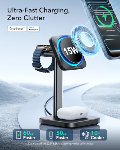 ESR 3 in 1 MagSafe Charger Stand w/CryoBoost, for iPhone Duo/18 Pro/17-12