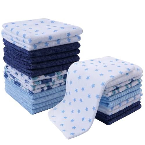 softan Baby Washcloths, 24Pack Baby Towels and Washcloths Extra Soft & Ultra Absorbent, Face Towel Unisex for Boys Girls Face & Body, Washclothes Gentle on Sensitive Skin, 9''X 9''- Blue Whale