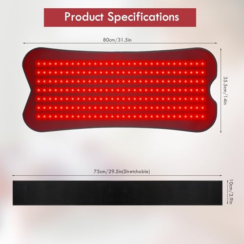 Red Light Mat for Body, 31.5" x 14" Large Red Light Mat,210LEDs 660nm&850nm Red & Near Infrared Light 5 Brightness and 5 Time Settings for Legs, Back, Waist, Shoulders Neck Black