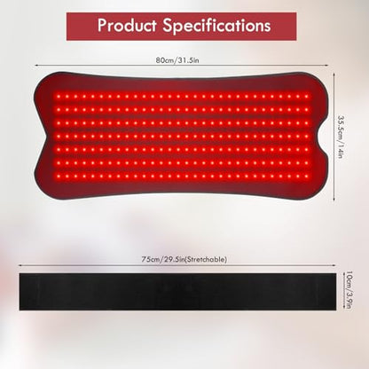 Red Light Mat for Body, 31.5" x 14" Large Red Light Mat,210LEDs 660nm&850nm Red & Near Infrared Light 5 Brightness and 5 Time Settings for Legs, Back, Waist, Shoulders Neck Black
