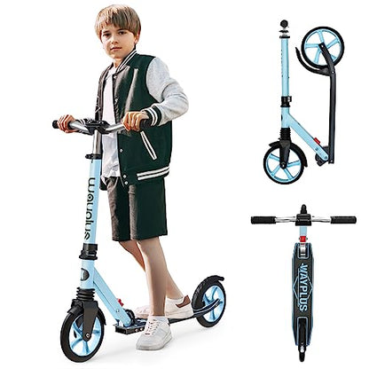 WAYPLUS Kick Scooter for Ages 6+,Kid, Teens & Adults. Max Load 240 LBS. Foldable, Lightweight, 8IN Big Wheels for Kids, Teen and Adults, 4 Adjustable Levels. Bearing ABEC11
