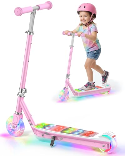 Gyroor KS2 Kids Electric Scooter 5 MPH LED Light Up Wheels Pink | 5 MPH safe speed, LED light-up wheels, Pink finish, Adjustable height design, Easy kick-start motor