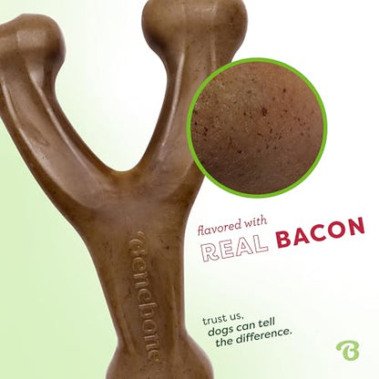 Benebone Wishbone Dog Chew Toy for Aggressive Chewers, Real Bacon, Medium