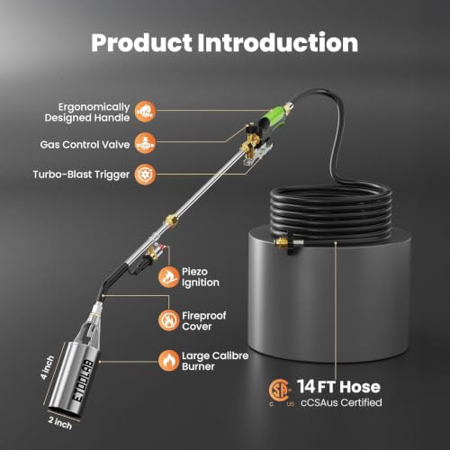 etoolab Propane Torch Weed Burner with 14FT Safety Hose, 1,800,000 BTU