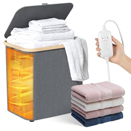 2-in-1 35L Towel Warmer & 46L Laundry Basket, Extra Large Towel Warmer for Bathroom, Foldable Towel Warmers, Heated Blankets Warmers, Auto Shut Off, Fits 3 Oversized 40"X70" Towels, Ideal Gift - Grey