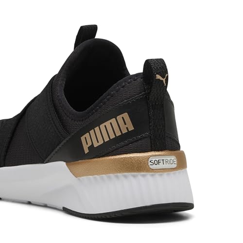 Puma Women's Softride Harli Slip On Training Shoes, Black-White-Gold, 7.5, Black-White-Gold