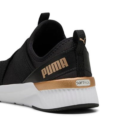 Puma Women's Softride Harli Slip On Training Shoes, Black-White-Gold, 7.5, Black-White-Gold