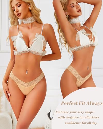 READY TO LOVE Cotton Underwear Women 9 Pack Soft Lace Thongs Sexy Lingerie