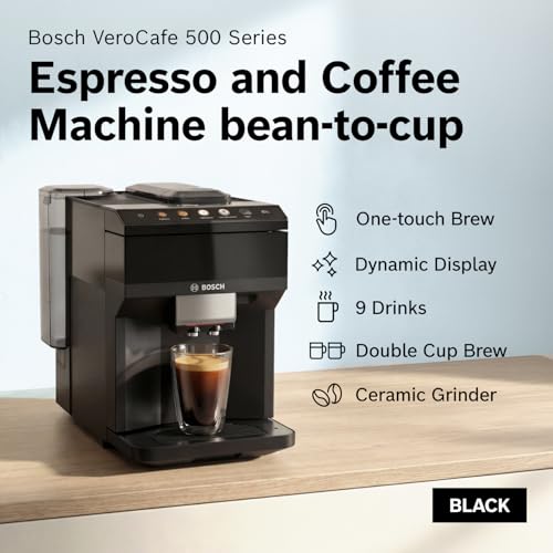 Bosch 500 Series Fully Automatic Coffee, Espresso Machine - Black | Double Cup, Large Bean Capacity, 9 Coffee and Milk-Based Drinks - Barista Quality, Programmable Super Coffee Maker