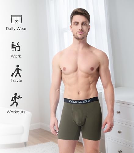 DAVID ARCHY Bamboo Rayon Boxer Briefs for Men, 2X Breathable Underwear with Functional Fly, Anti-Chafing Cooling Mens Underwear 4 Pack