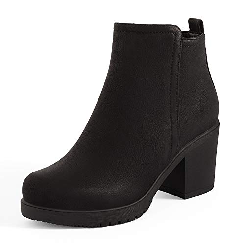 DREAM PAIRS Women's Block Heel Chelsea Ankle Boots,Black/Pu,8
