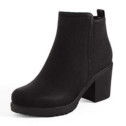 DREAM PAIRS Women's Block Heel Chelsea Ankle Boots,Black/Pu,8