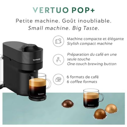 Nespresso Vertuo Pop+ Pod Coffee Maker Liquorice Black with Milk Frother