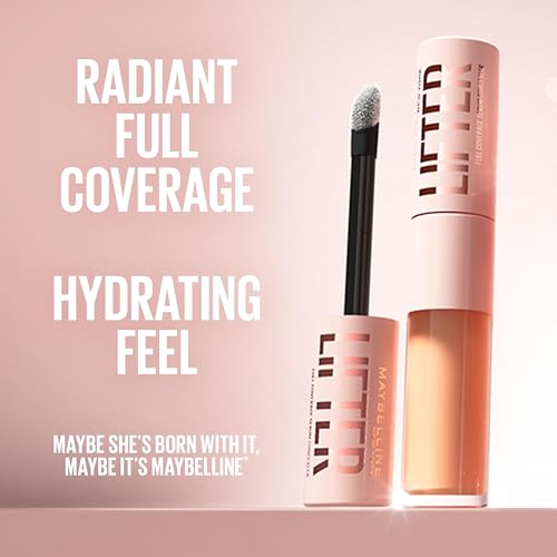 Maybelline Lifter Serum Concealer, Radiant Concealer with Full Coverage, Includes 2% Peptides + Caffeine to Hydrates & Brightens Under Eyes, 105, 1 Count