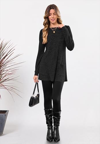 WNEEDU Long Sleeve Shirts for Women Tunic Tops Sweaters Dress with Pockets