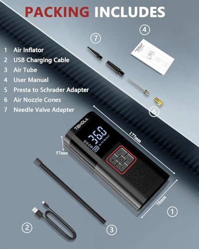 TEMOLA Tire Inflator Portable Air Compressor, Digital Car Tire Pump 150 PSI