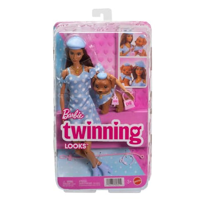Barbie Twinning Looks Doll and Pet Dog in Matching Outfit and Accessories