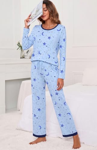 PrinStory Pajama Sets for Women Long Sleeve Sleepwear Soft Pjs Set M | Comfortable, Stretchy, Two Piece Pj Set, Ladies Pajamas, Lounge Wear, Sleep, Home, Weekends