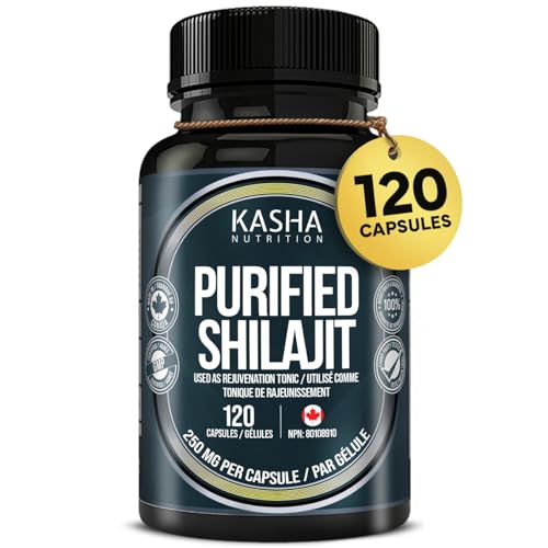 Kasha Purified Shilajit Capsules - 500mg/Serving - 50% Fulvic Acid - 120 Ct | Provide Antioxidants & Alleviate Painful Urination - Pure Himalayan, Made in Canada