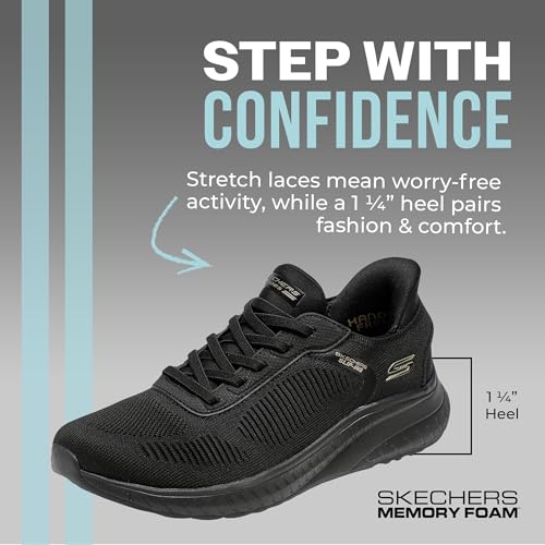 Skechers Women's Hands Free Slip-ins Bobs Squad Chaos-Current Muse Sneaker, Black/Black, 9