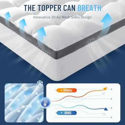 LovingLeashes Mattress Topper,Mattress Pad Extra Thick 1000 GSM for Back Pain Relief,Soft Breathable for Fluffy Shredded Memory Foam Filled (Queen, 60"x80")