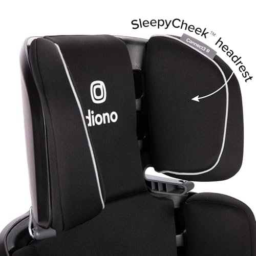 Diono Connect3 R 2-in-1 High Back Booster, Slim Fit 3-across in Many Mid-Sized Sedans and SUVs, For Children from 40-120 lbs., Lightweight with Cupholder, Black Storm