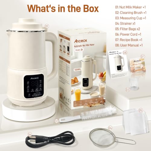 Ariceck 1.2L Automatic Nut Milk Maker, 8-in-1 Soy & Almond Milk Machine