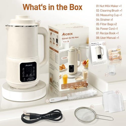 Ariceck 1.2L Automatic Nut Milk Maker, 8-in-1 Soy & Almond Milk Machine
