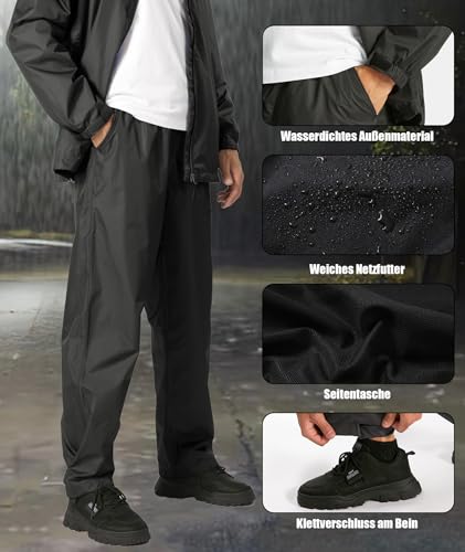 ZITY Waterproof Rain Jacket Men, 2 Piece Rain Suit with Hood, Lightweight Rain Pants, Men's Rain Gear for Outdoor