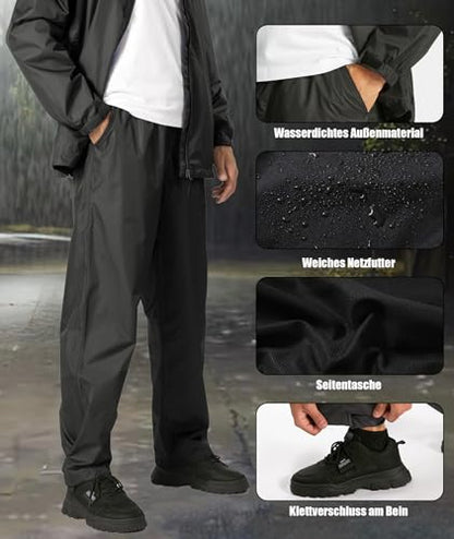 ZITY Waterproof Rain Jacket Men, 2 Piece Rain Suit with Hood, Lightweight Rain Pants, Men's Rain Gear for Outdoor