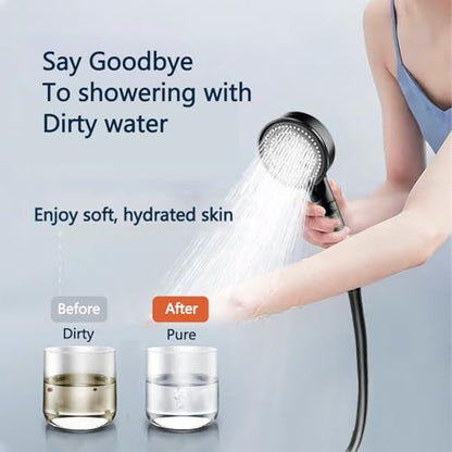NIISDROP Filter Handheld Shower Head Black, High Pressure 5 Spray Patterns, Water Softener Beads for Hard Water Dechlorination