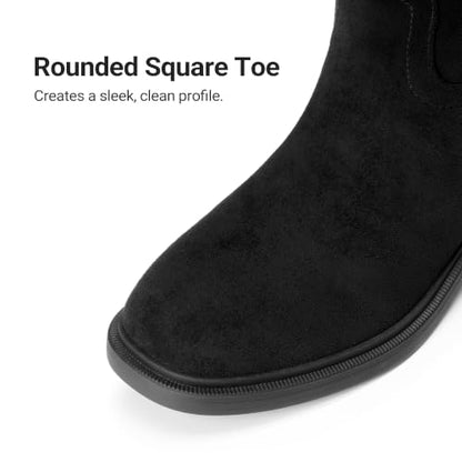 DREAM PAIRS Knee-High Buckle Strap Riding Boots,Black-Suede,7 | Round Toe Straight Shaft Knee-high Easy Pull-on Adjustable Metal Buckle 5mm Foam Insole Faux Suede & PU Leather Tall Boot
