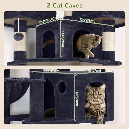 Globlazer Cat Trees and Towers for Multiple Adult Cats, 82-inch XXL Tall Cat Tree Tower for Indoor Cats with Scratching Post, 3 Perches, 2 Hanging Baskets, 2 Condos, Dark Grey, F82