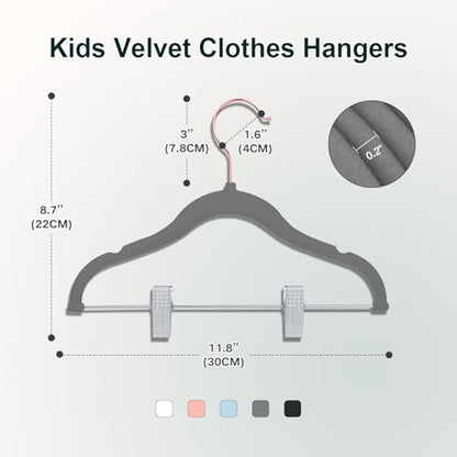Wellong Baby Velvet Hangers with Clips Non-Slip for Clothes Gray 14 Pack