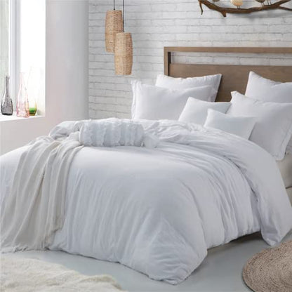 Swift Home Luxury Duvet Cover Set, Ultra Soft, Wrinkle Resistant, All Season Bedding with Zipper Closure & Corner Ties, Easy Care with 1 Duvet Cover,2 Pillow Sham (Double/Queen, White)