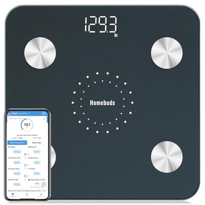 Homebuds Digital Bathroom Scale for Body Weight and Body Fat, Weighing Professional Since 2001, Body Composition Monitor Professional for BMI Fat Water Muscle with App, 400lb, Blue