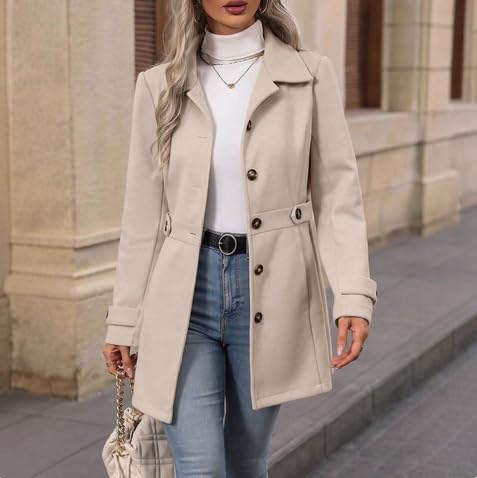 Women's Winter Pea Coat Single Breasted Dressy Trench Coats with Pockets