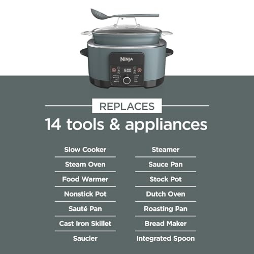 Ninja MC1001C Foodi PossibleCooker PRO 8.5 Quart Multi-Cooker, with 8-in-1 Slow Cooker,Dutch Oven,Steamer &More,Glass Lid & Integrated Spoon,Nonstick,Oven Safe Pot to 500°F,Sea Salt Gray,Sea Salt Grey
